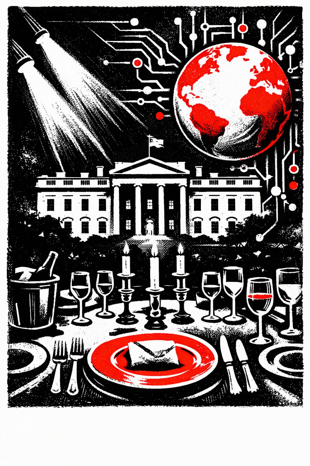 Illustration for: Trump and Xi meet in DC, with tech CEOs at the state dinner